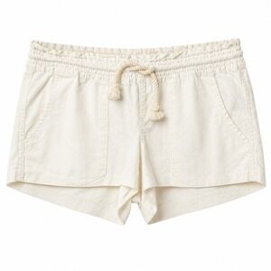 ROXY Linen Blend Micro Mini Elastic Waist Drawstring Shorts Sz L White Summer